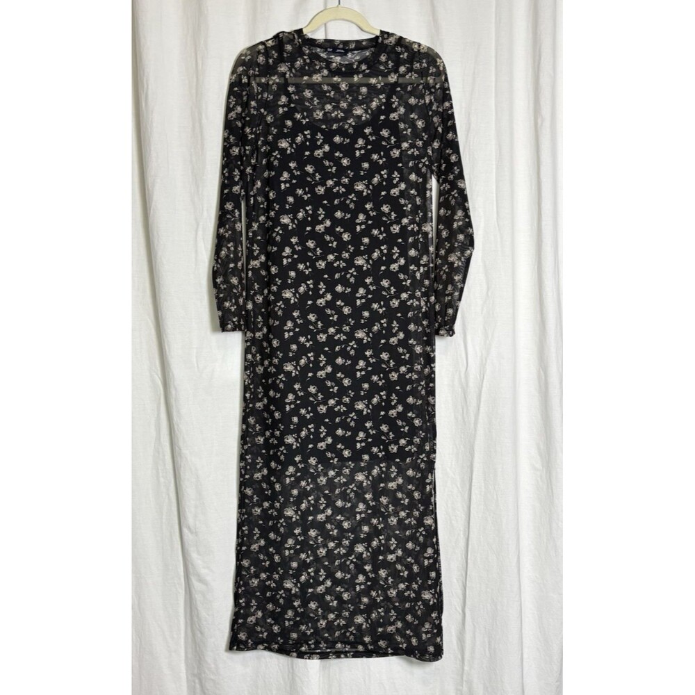 NEW Gap Print Mesh Maxi Dress Brown Floral T MEDIUM sheer dressy
